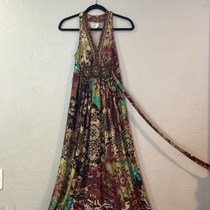 iCE summer floral long dress with beads sowed in